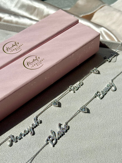 Multiple Name Lab Diamond Necklace (Inc 2CT Diamond heart)