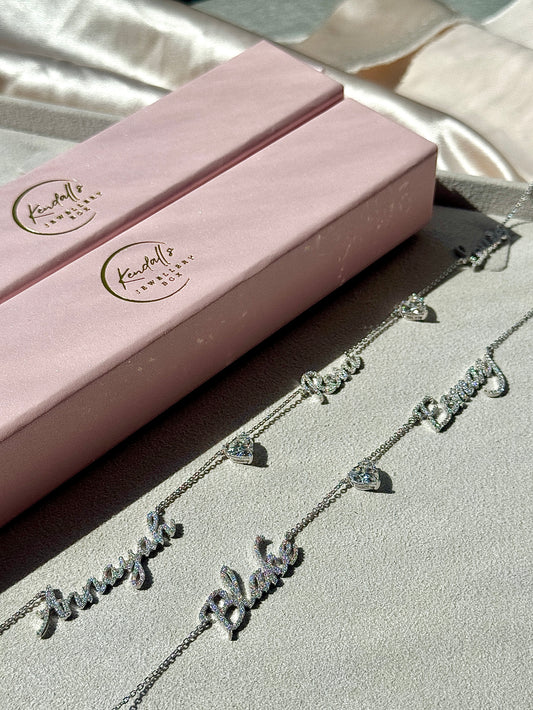 Multiple Name Lab Diamond Necklace (Inc 2CT Diamond heart)