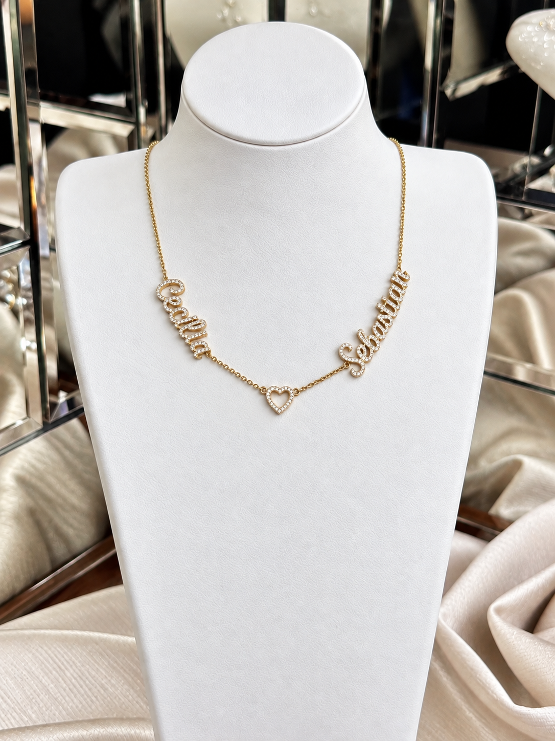 18K Personalised Necklace Multiple Name With New Style Heart