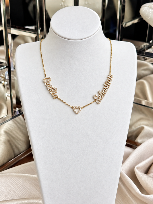 18K Personalised Necklace Multiple Name With New Style Heart
