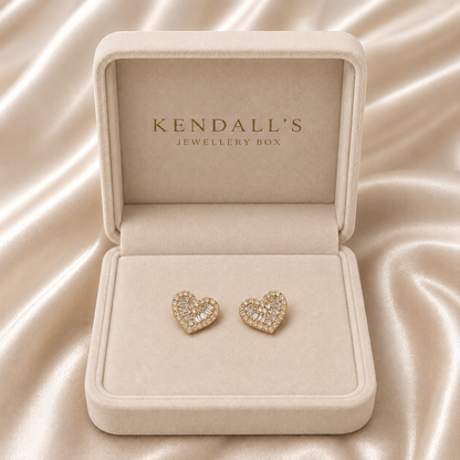 Love Heart Baguette Crystal Studs
