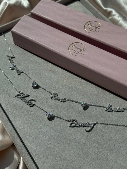 Multiple Name Lab Diamond Necklace (Inc 2CT Diamond heart)