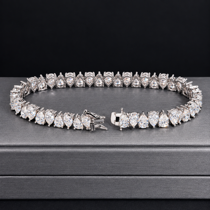 9CT White Gold Lab Diamond Pear Tennis Bracelet