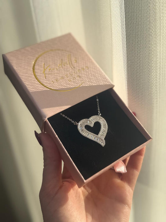 NEW FLAT BAGUETTE HEART NECKLACE